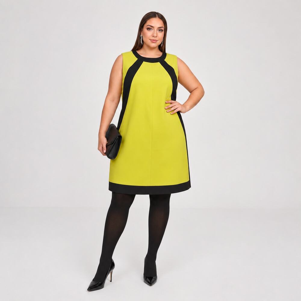 London Style Dress Women Size 24 Lime Green Black Colorblock New With Tags Chic